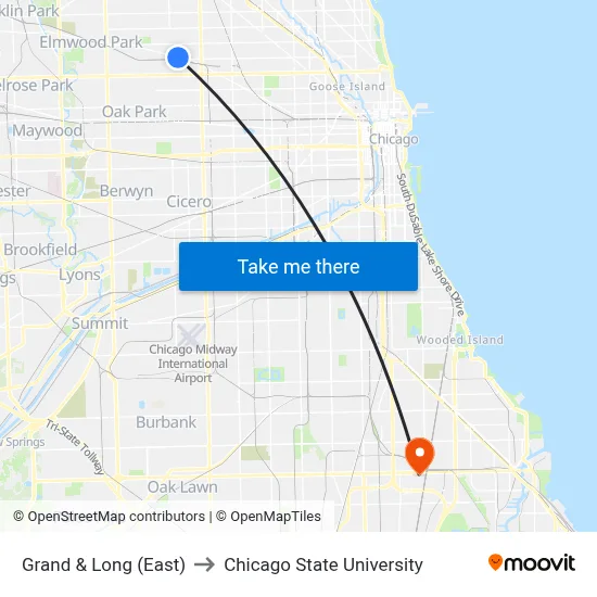 Grand & Long (East) to Chicago State University map