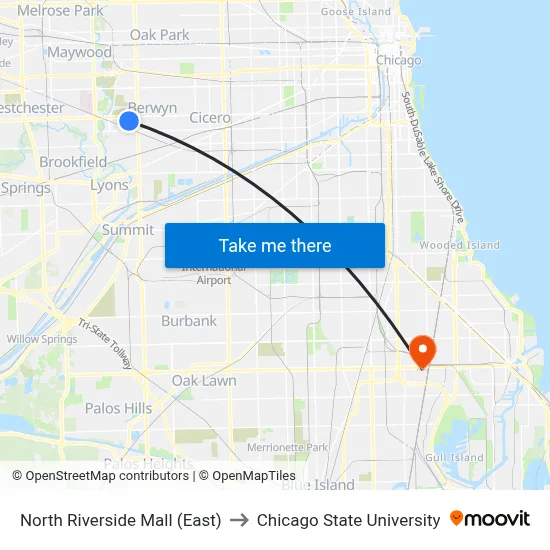 North Riverside Mall (East) to Chicago State University map