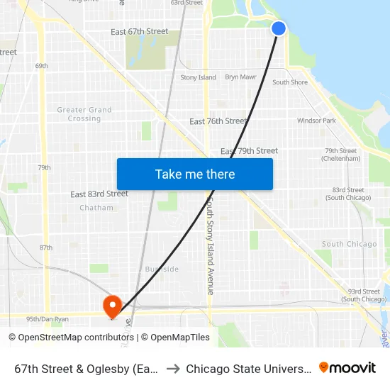 67th Street & Oglesby (East) to Chicago State University map