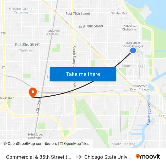 Commercial & 85th Street (South) to Chicago State University map