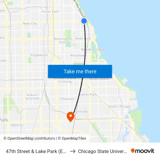 47th Street & Lake Park (East) to Chicago State University map