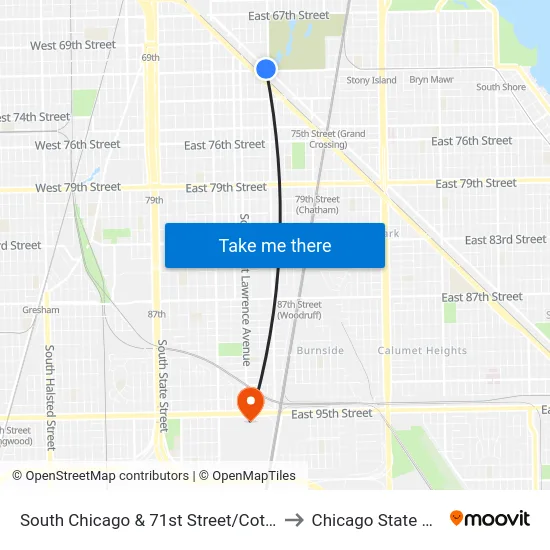 South Chicago & 71st Street/Cottage Grove (Se) to Chicago State University map