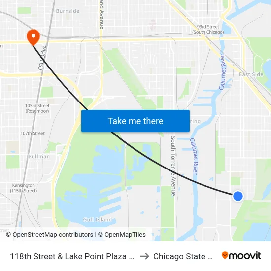 118th Street & Lake Point Plaza (3600 E) (West) to Chicago State University map