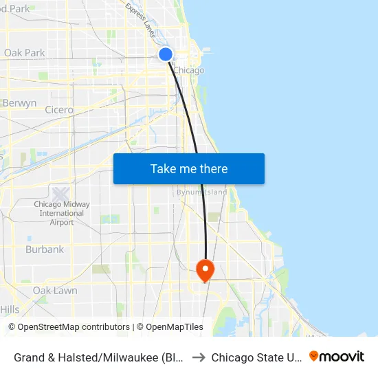 Grand & Halsted/Milwaukee (Blue Line) (East) to Chicago State University map
