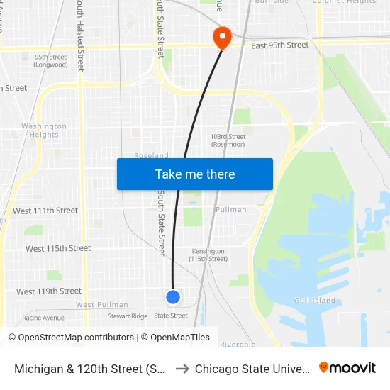 Michigan & 120th Street (South) to Chicago State University map