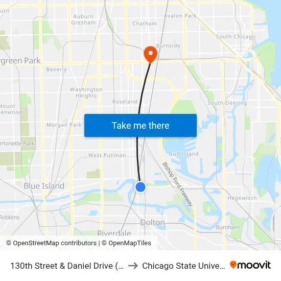 130th Street & Daniel Drive (East) to Chicago State University map