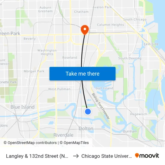 Langley & 132nd Street (North) to Chicago State University map