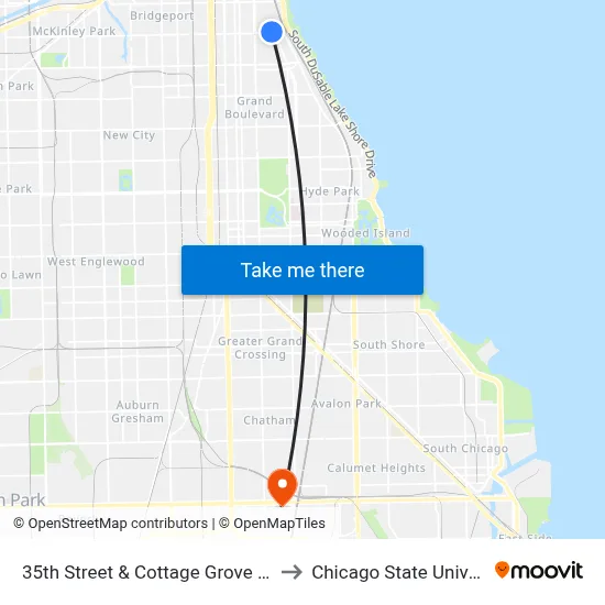 35th Street & Cottage Grove (West) to Chicago State University map
