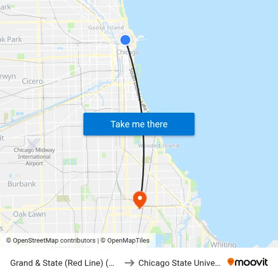Grand & State (Red Line) (West) to Chicago State University map