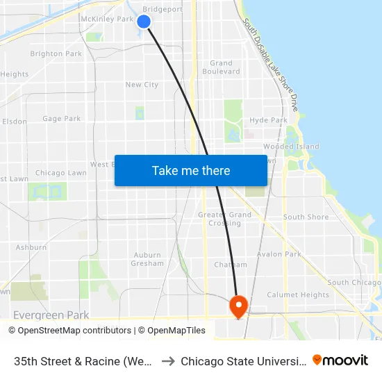 35th Street & Racine (West) to Chicago State University map