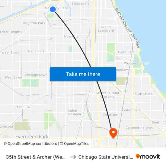 35th Street & Archer (West) to Chicago State University map