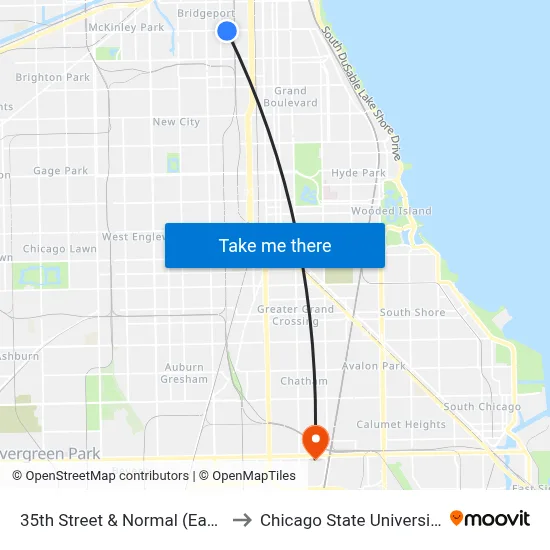 35th Street & Normal (East) to Chicago State University map