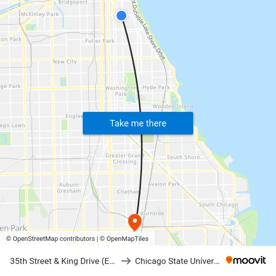 35th Street & King Drive (East) to Chicago State University map