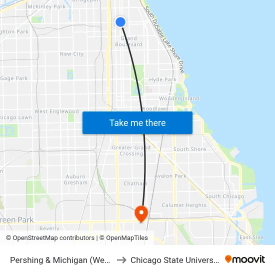 Pershing & Michigan (West) to Chicago State University map