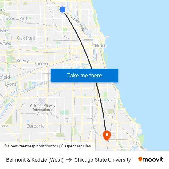 Belmont & Kedzie (West) to Chicago State University map
