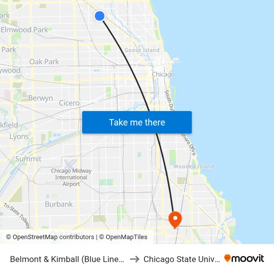 Belmont & Kimball (Blue Line) (West) to Chicago State University map