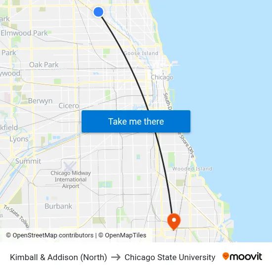 Kimball & Addison (North) to Chicago State University map
