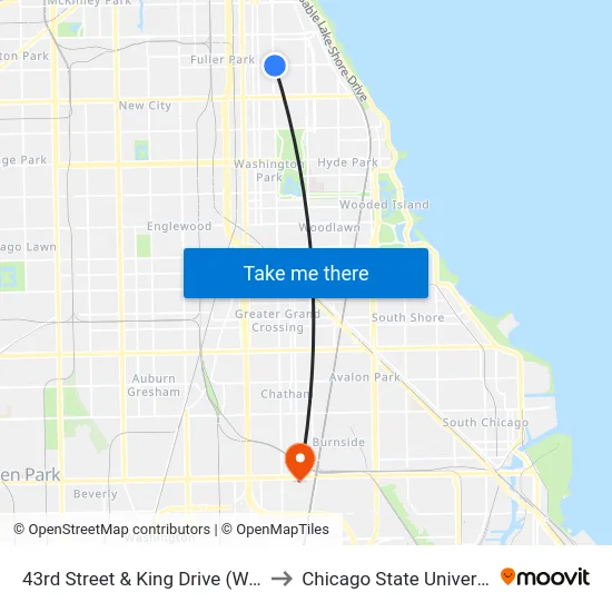 43rd Street & King Drive (West) to Chicago State University map