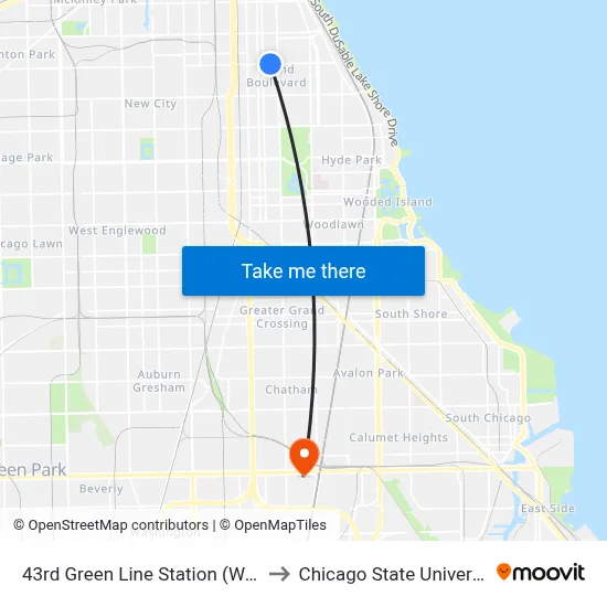 43rd Green Line Station (West) to Chicago State University map