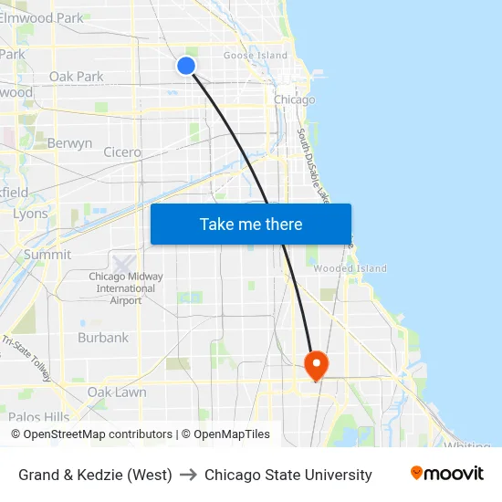 Grand & Kedzie (West) to Chicago State University map