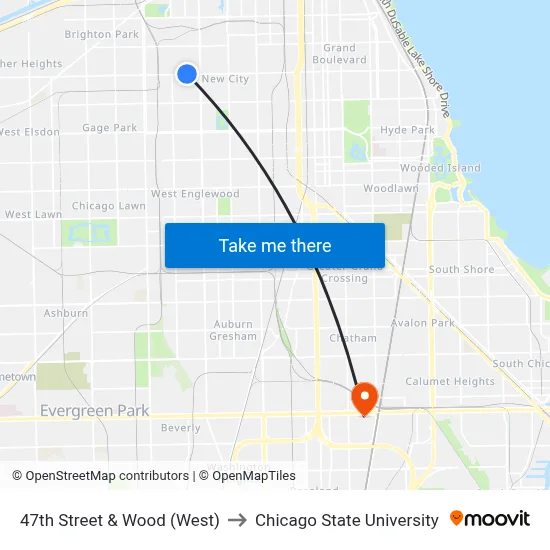 47th Street & Wood (West) to Chicago State University map
