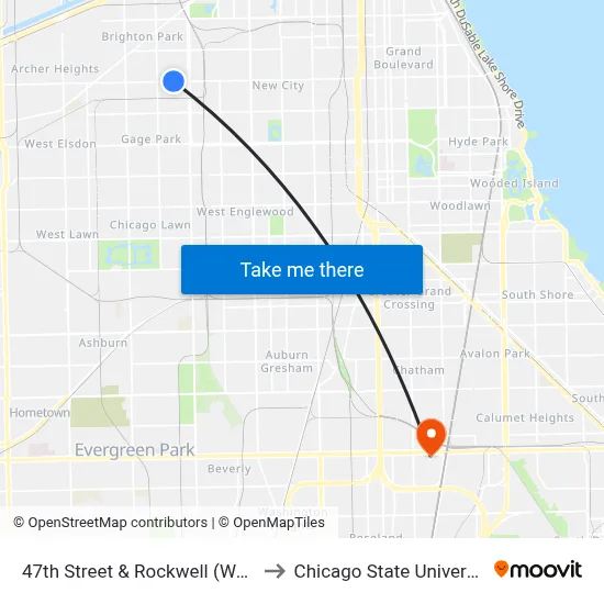 47th Street & Rockwell (West) to Chicago State University map