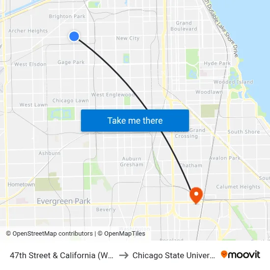 47th Street & California (West) to Chicago State University map