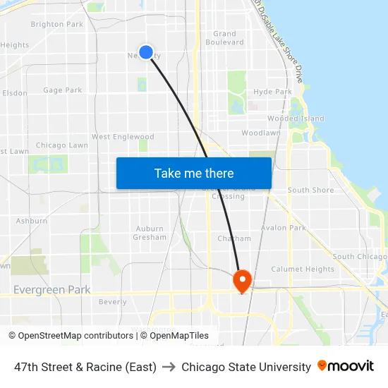 47th Street & Racine (East) to Chicago State University map