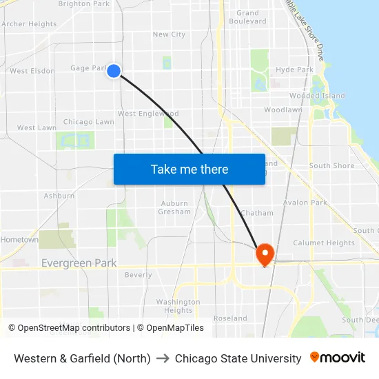 Western & Garfield (North) to Chicago State University map