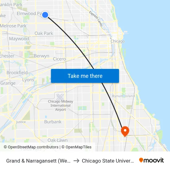 Grand & Narragansett (West) to Chicago State University map