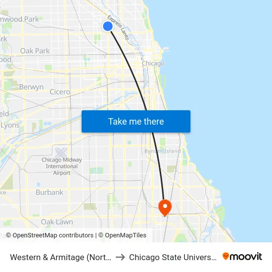 Western & Armitage (North) to Chicago State University map