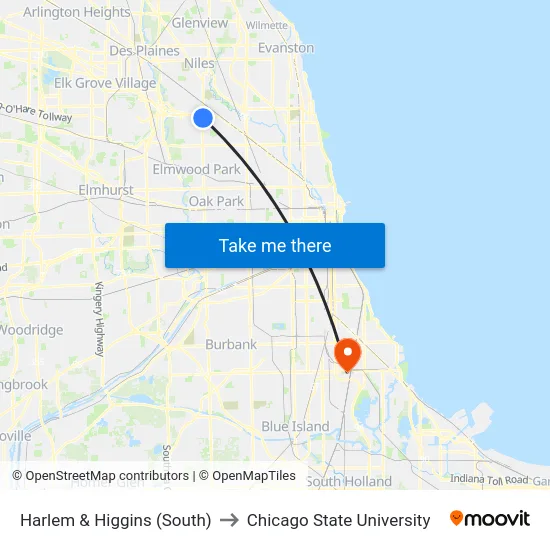 Harlem & Higgins (South) to Chicago State University map