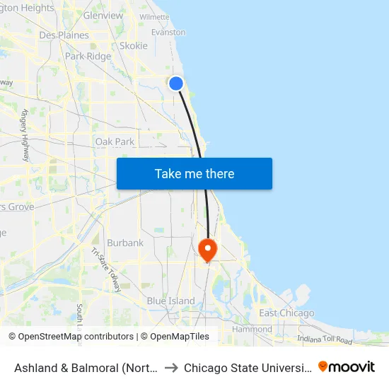 Ashland & Balmoral (North) to Chicago State University map