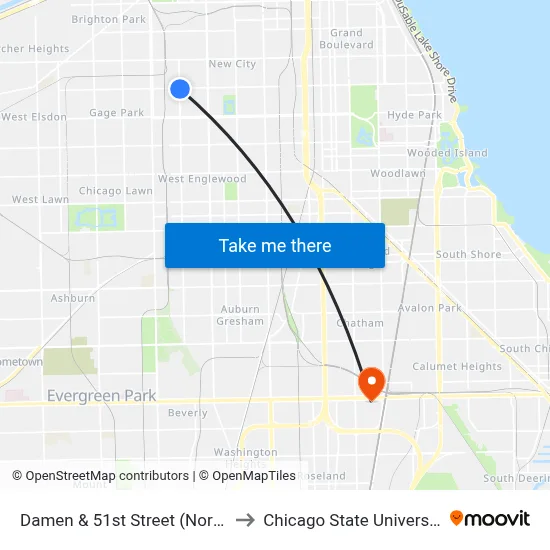 Damen & 51st Street (North) to Chicago State University map