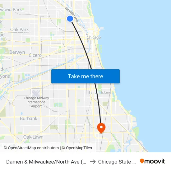 Damen & Milwaukee/North Ave (Blue Line) (North) to Chicago State University map