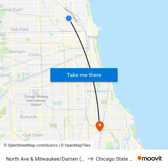 North Ave & Milwaukee/Damen (Blue Line) (East) to Chicago State University map