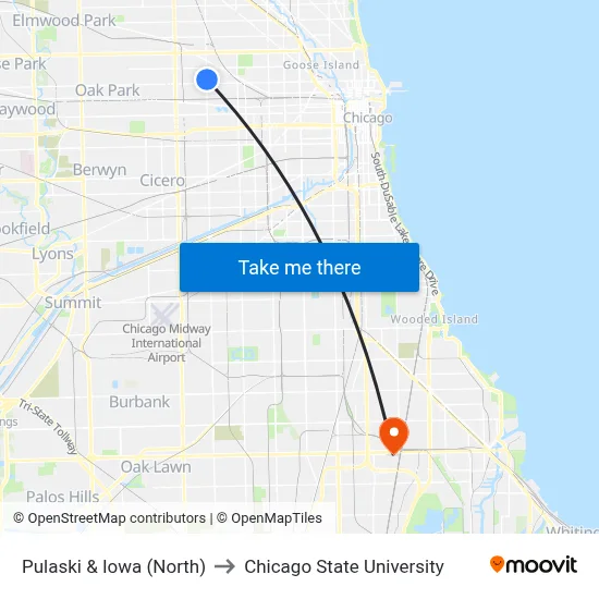 Pulaski & Iowa (North) to Chicago State University map