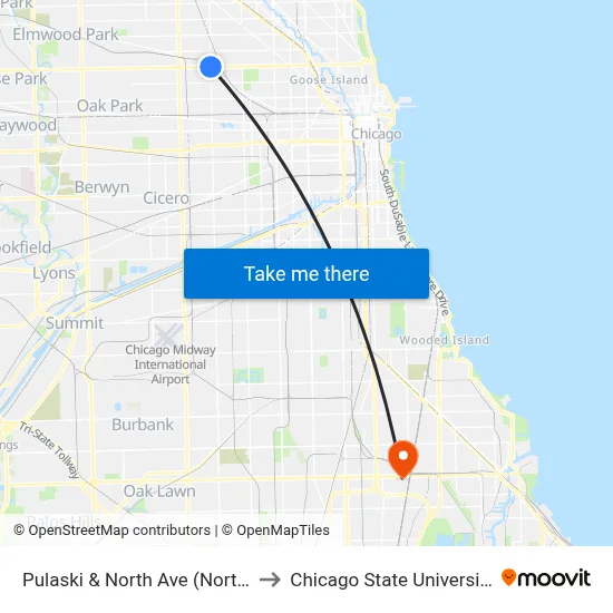 Pulaski & North Ave (North) to Chicago State University map