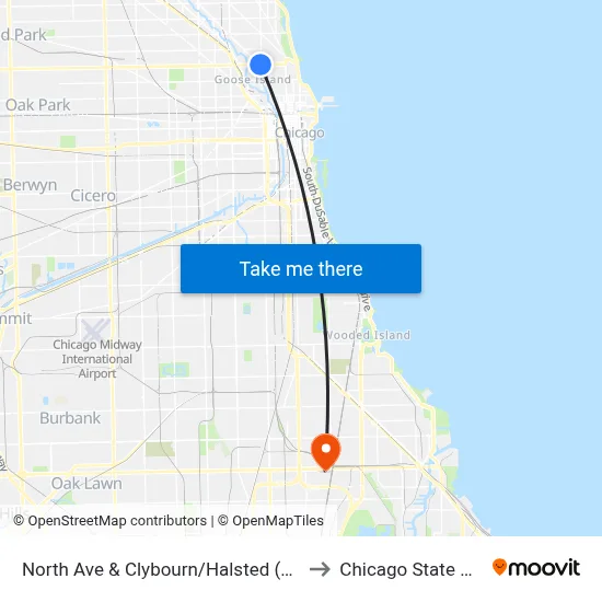 North Ave & Clybourn/Halsted (Red Line) (East) to Chicago State University map