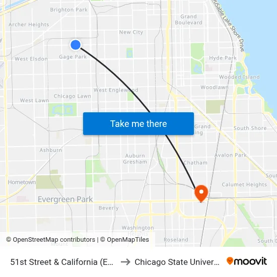 51st Street & California (East) to Chicago State University map