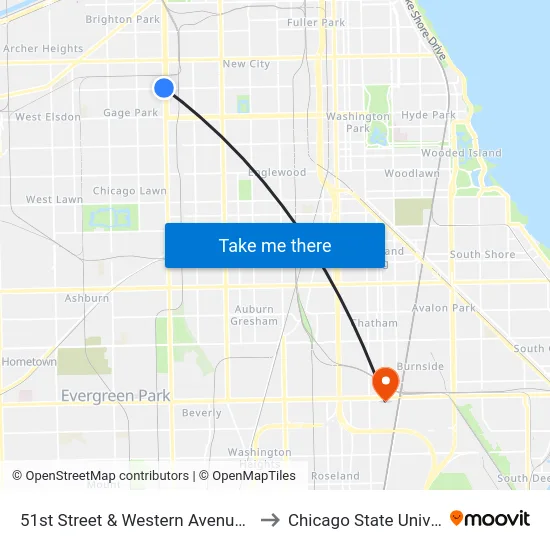51st Street & Western Avenue (West) to Chicago State University map