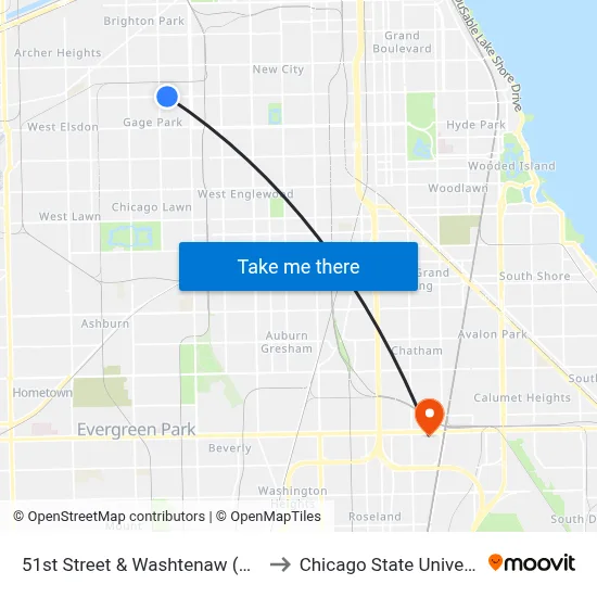 51st Street & Washtenaw (West) to Chicago State University map