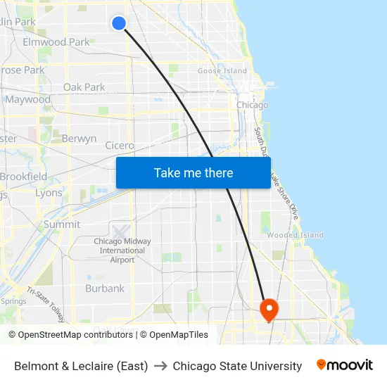 Belmont & Leclaire (East) to Chicago State University map