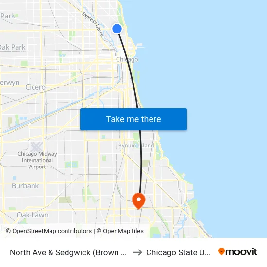 North Ave & Sedgwick (Brown Line) (West) to Chicago State University map