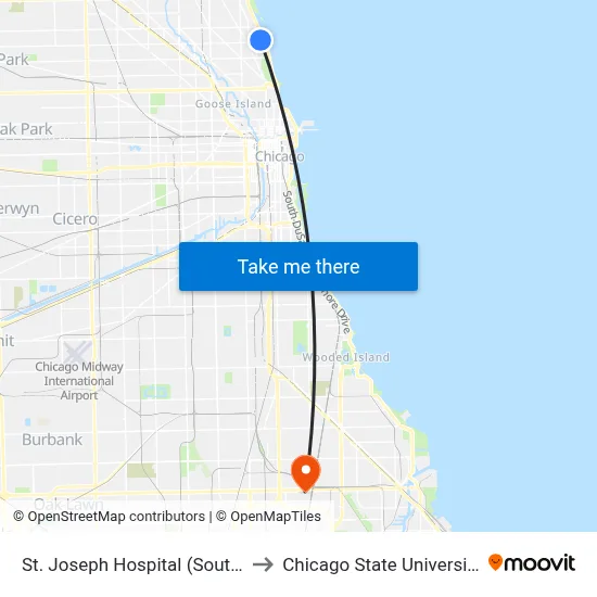 St. Joseph Hospital (South) to Chicago State University map