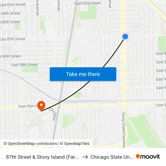 87th Street & Stony Island (Farside) (East) to Chicago State University map