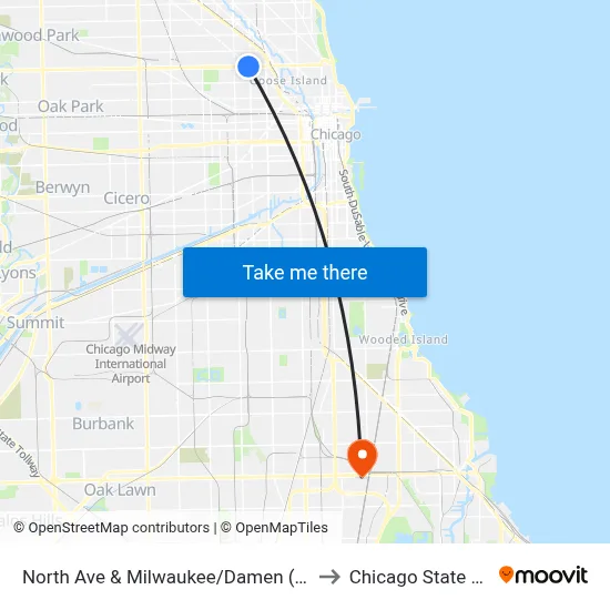North Ave & Milwaukee/Damen (Blue Line) (West) to Chicago State University map