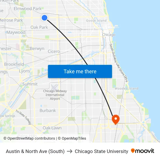Austin & North Ave (South) to Chicago State University map