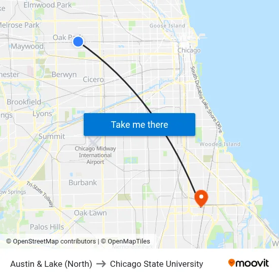 Austin & Lake (North) to Chicago State University map