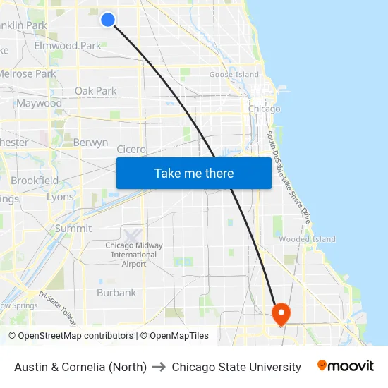 Austin & Cornelia (North) to Chicago State University map